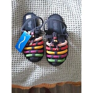 New NWT Farm Rio Black Beaded Rainbow Tube Strap Sandal Size US 8 / EU 39